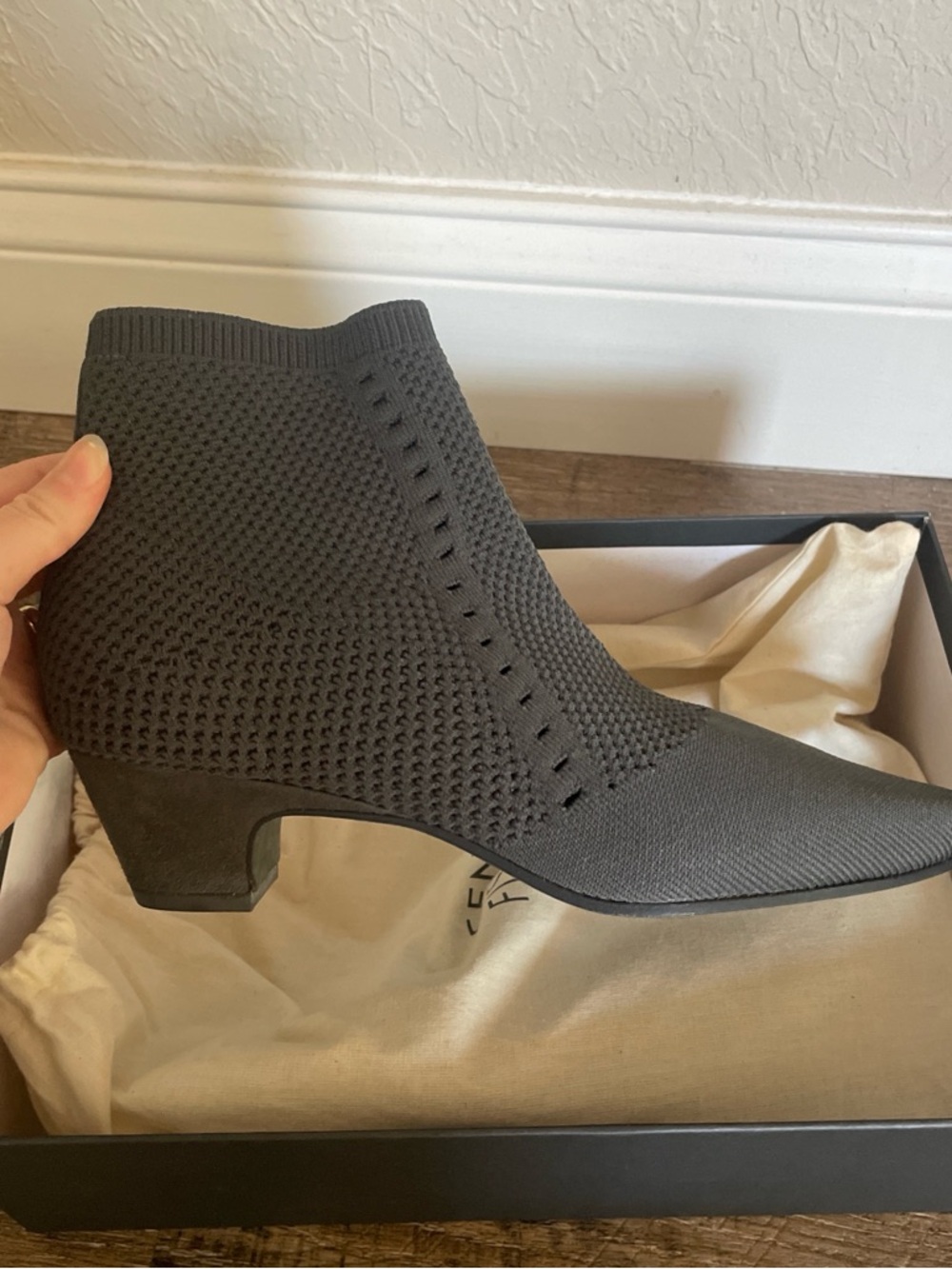 Eileen Fisher Black Knit Ankle Bootie with Low Block Heel